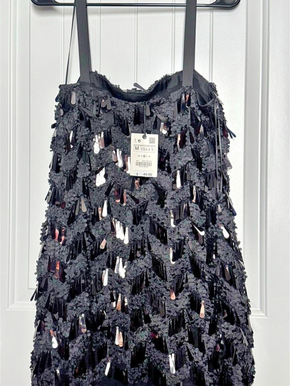 ZARA Black Sequin Embellished Mesh Mini Party Dress Size M NWT - Picture 3 of 14